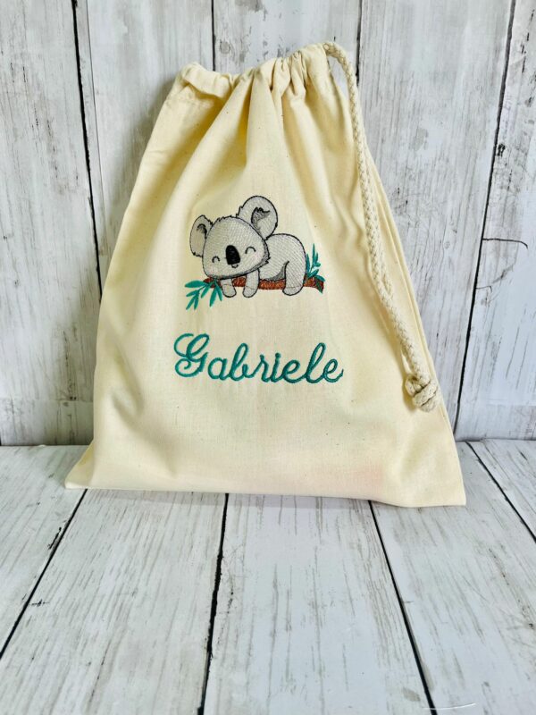 Sacca primo cambio unisex con nome e disegno a scelta, sacchetto ospedale in cotone naturale, porta occorrente neonati, borsa bebè - immagine 2