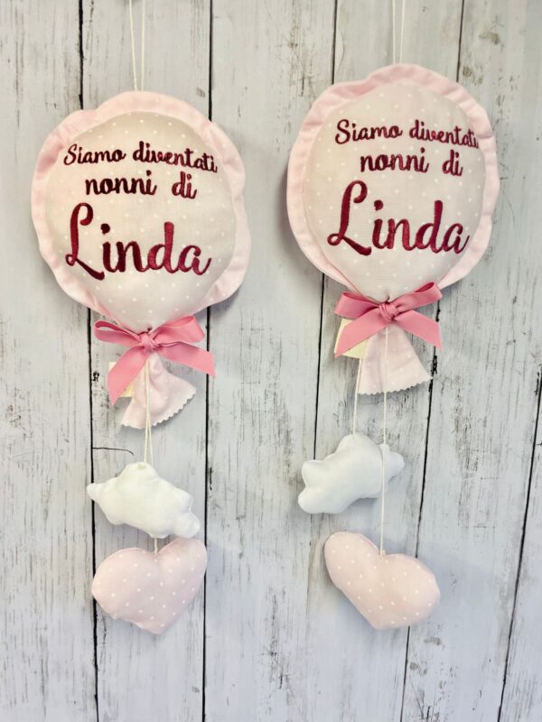 Fiocco nascita nonni, palloncino piccolo personalizzato con scritta ricamata, annuncio nascita fatto a mano, decorazione cameretta unisex - immagine 13