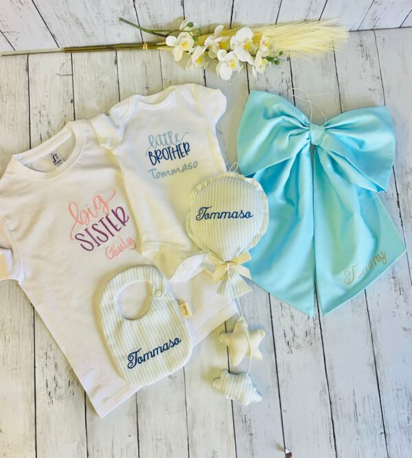 Fiocco nascita singolo con nome ricamato sulla coda, fiocco bimbo personalizzato, fiocco morbido in cotone piqué senza imbottitura, annuncio nascita bambini - immagine 7