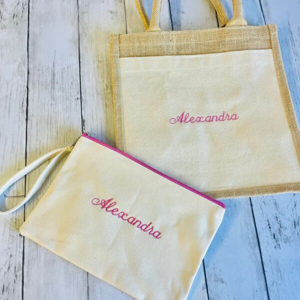 Shopper in Juta Personalizzata con Nome Ricamato – Borsa mare Multiuso con Tasca in Cotone, Idea Regalo Originale per Donna, Maestra o Amica