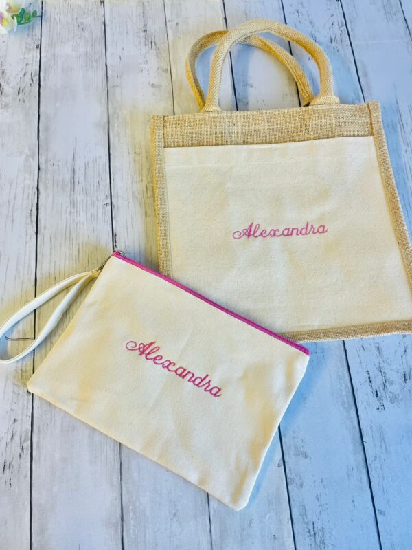 Shopper in Juta Personalizzata con Nome Ricamato – Borsa mare Multiuso con Tasca in Cotone, Idea Regalo Originale per Donna, Maestra o Amica